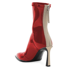 Red Mirror Zipper Pool Heel Mid-calf Boots by FSJ