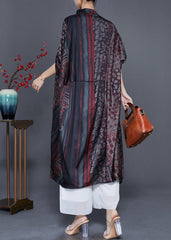 Women Red Oversized Print Silk Long Dress Summer