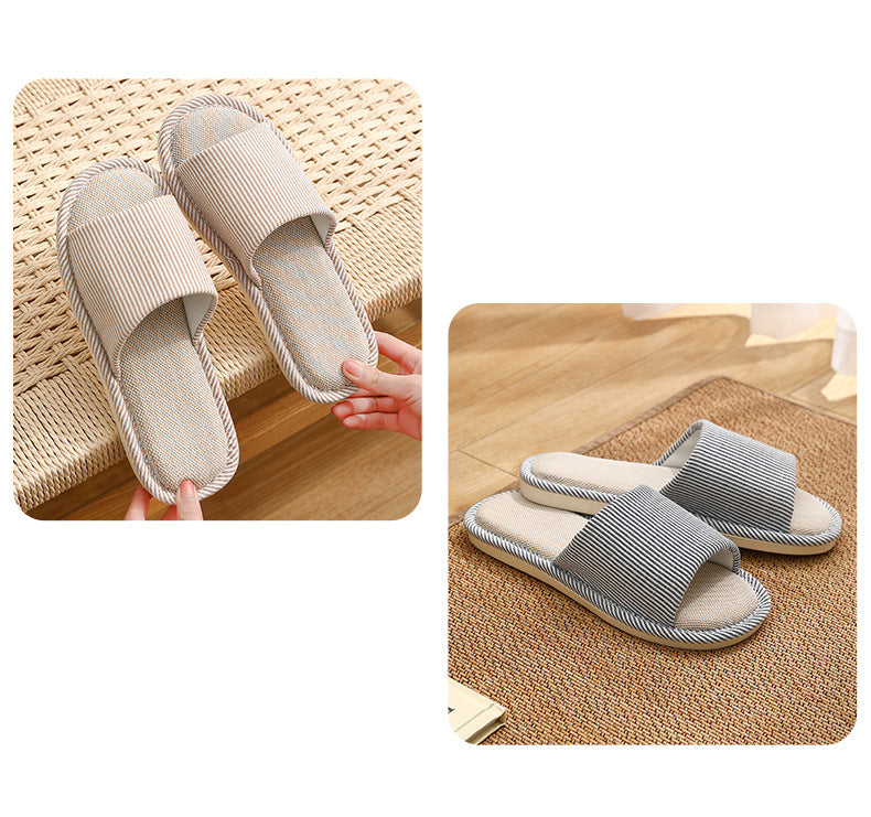 Simple Cotton Linen Thick Bottom Slippers