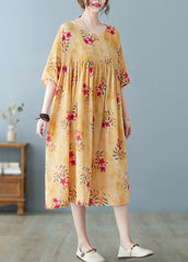 Cute Yellow Patchwork Print Cotton Holiday Maxi Dresses Summer