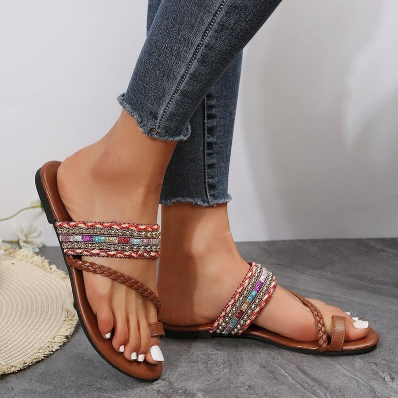 Tribal Cross Strap Flip Flops Casual Flat Slippers