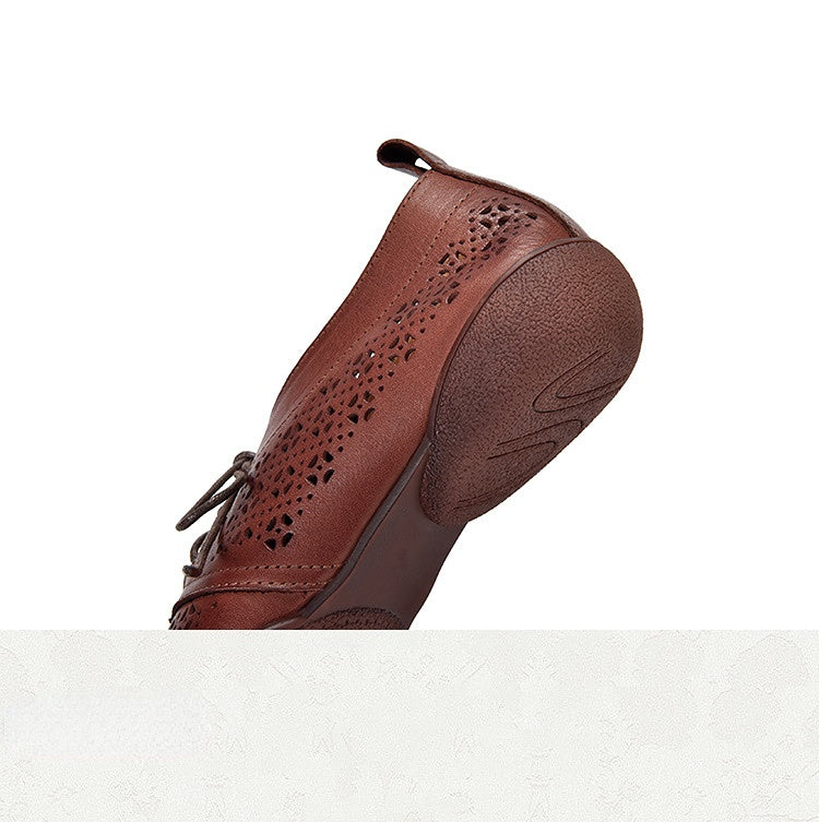 Literary Hollow Leather Flat Shoes