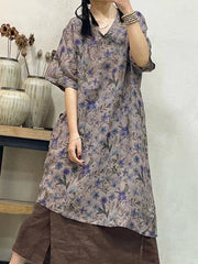 Wome Vintage Floral Button Irreguar Hem Dress