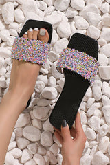 Rainbow Sequin Decor Slip On Square Toe Casual Slippers