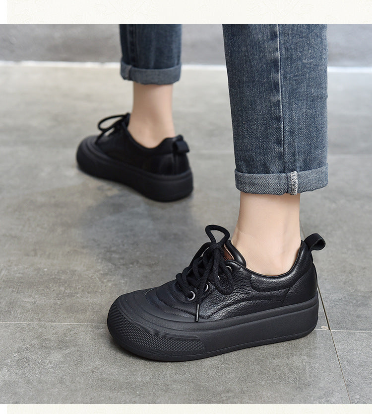 Casual Lace Up Leather Mid-heel Shoes