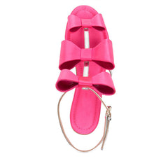 Hot Pink Flat Sandal Women'S Classy Open Toe Bow Shoes Summer Ankle Strap Flats