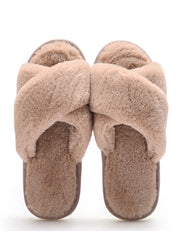 Simple Cross Flat Plush Slippers