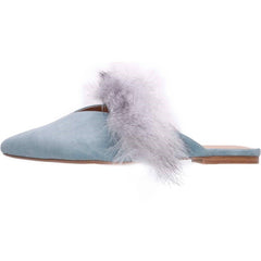 Blue Fur Mules Flats for Women