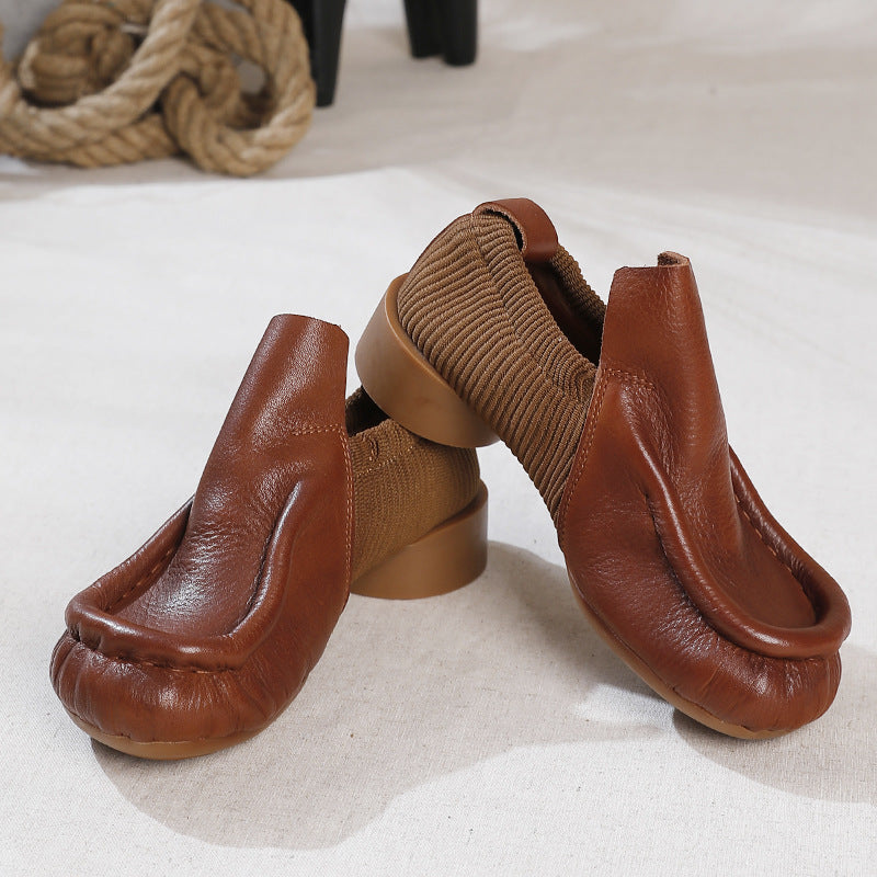 Simple Leather Solid Color Soft Sole Shoes