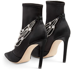 Black Lycra Rhinestones Stiletto Boots Ankle Boots