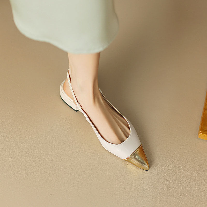 Color Block Pointy Toe Hollow Out Slingback Retro Flats