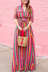 Multicolor Stripe Maxi Dress