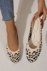 Leopard Pattern Round Toe Knitted Lightweight Flats