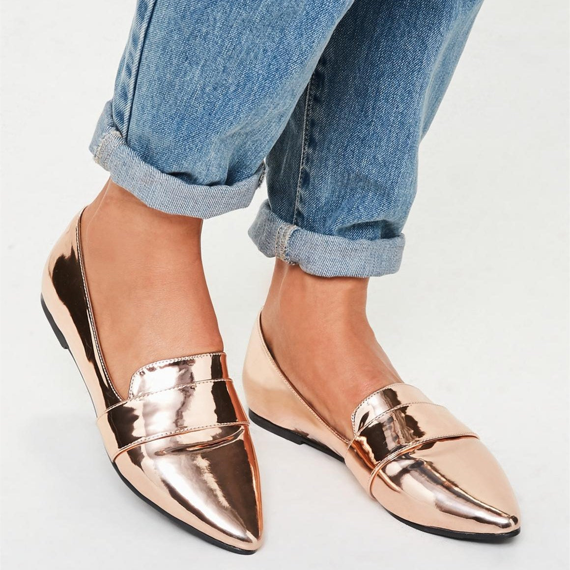 Rose Gold Metallic Slip-on Pointed Toe Flat Women's Loafers