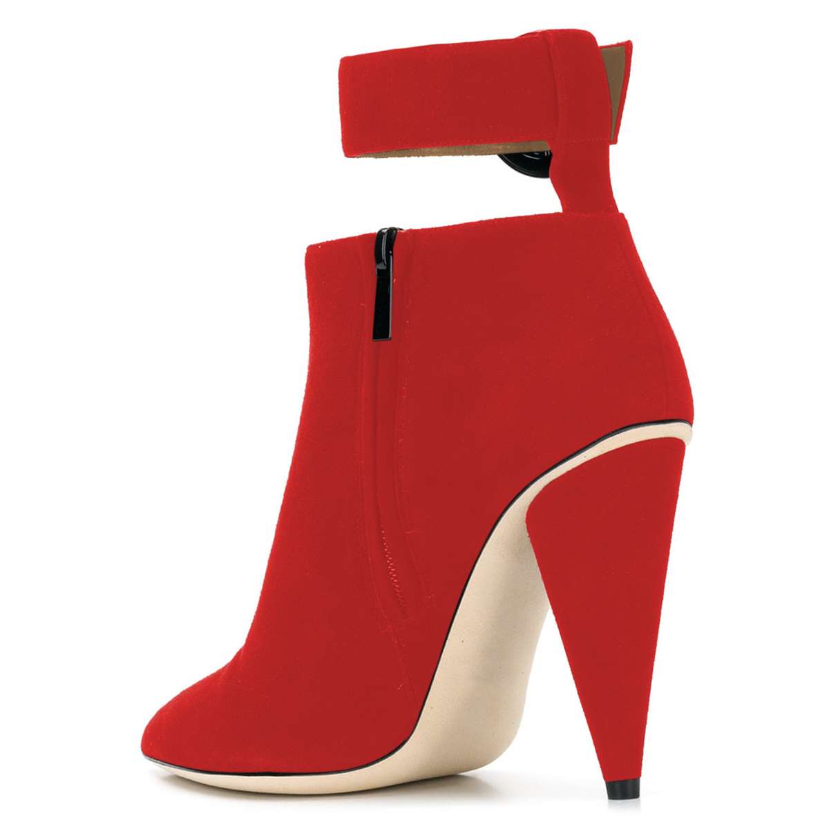 Red Ankle Strap Buckle Cone Heel Ankle Boots