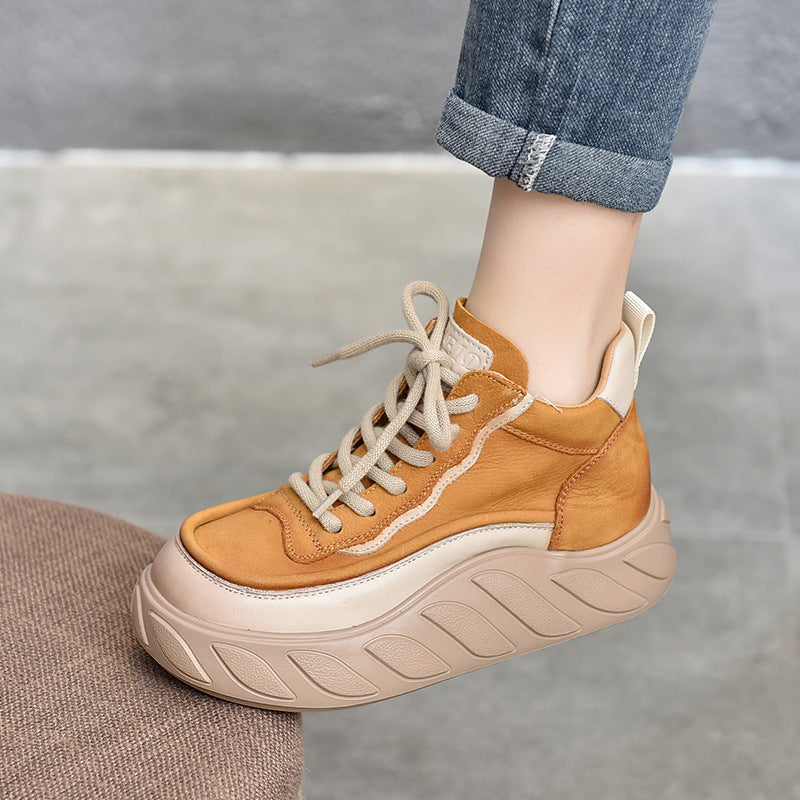 Casual Leather Thick Bottom High Top Shoes