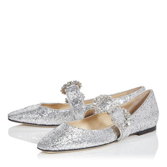 Silver Glitter Buckle Comfortable Flats