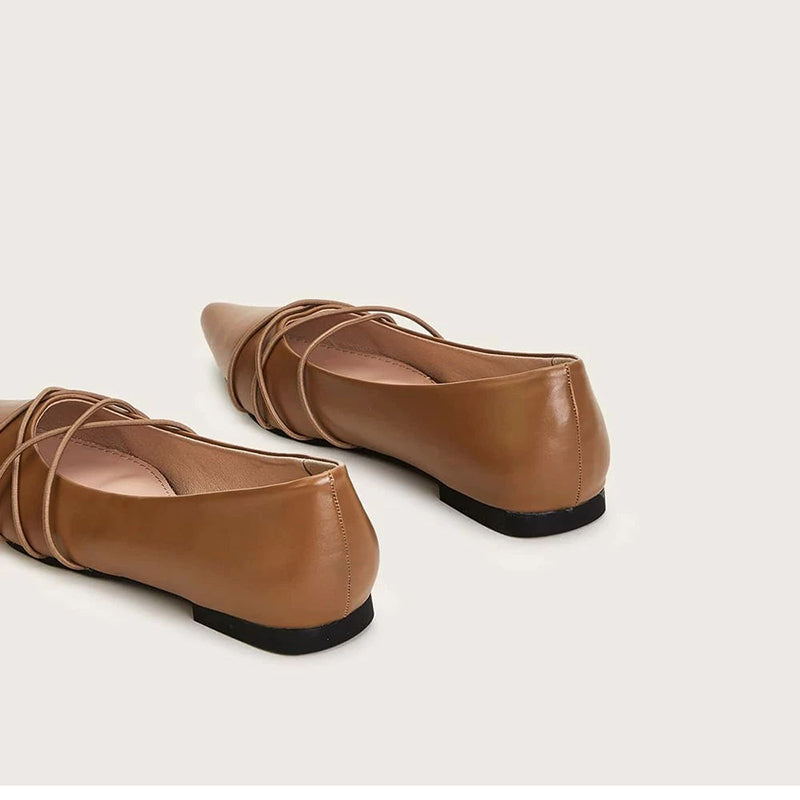 Brown Strappy Comfortable Flats Pointed Toe Flats