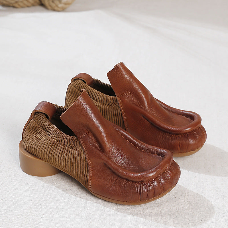 Simple Leather Solid Color Soft Sole Shoes