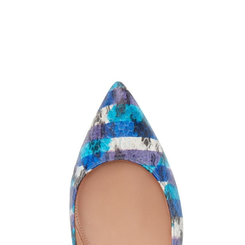 Blue Pointy Toe Flats Hollow out Python Fringes Heels