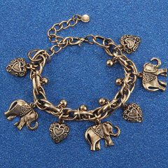 Love Hearts Elephant Metallic Beads Pendant Adjustable Chain Anklet