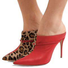 Red Animal Print Mule Heels Pumps