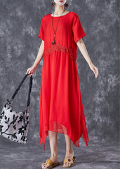 Natural Red Oversized Lace Patchwork Cotton Vacation Dresses Summer