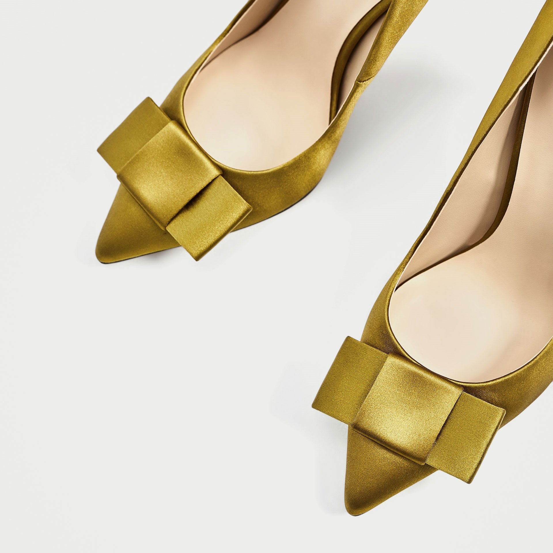 Gold Satin Bow Stiletto Heels Pumps