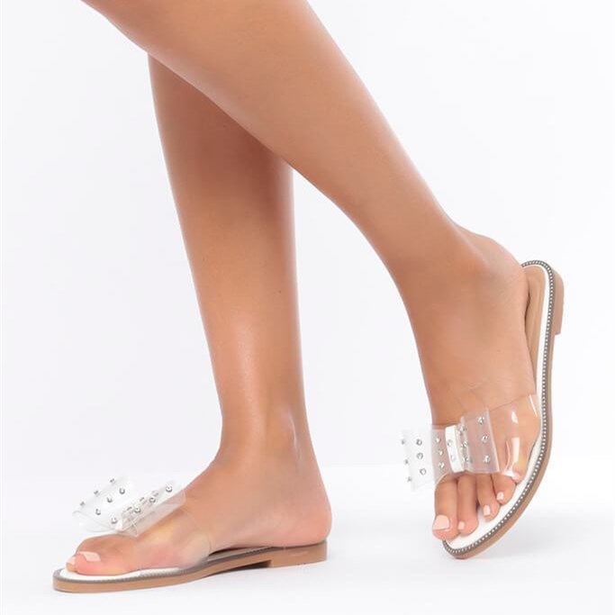 Open Toe Flats transparent Sandals Perspex Shoes US Size 3-15