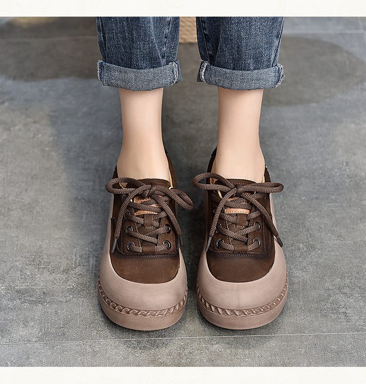 Retro Leather Lace-up Low Top Shoes