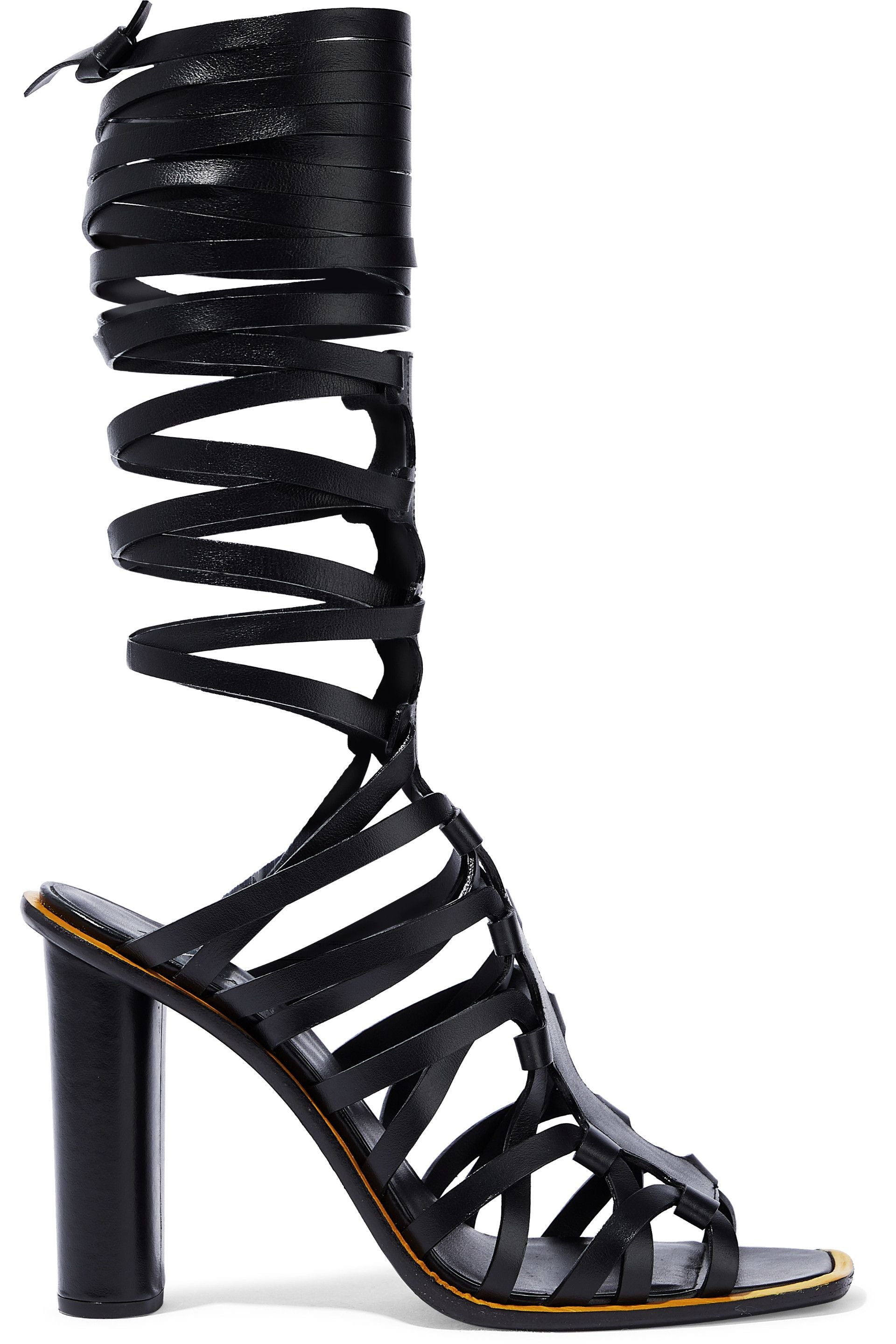 Black Strappy Gladiator Heels Chunky Heel Sandals