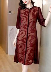 Mulberry Patchwork Silk Long Dresses Half Sleeve