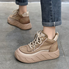 Casual Leather Thick Bottom High Top Shoes