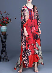 Bohemian Red Print side open Maxi Summer Chiffon Dress