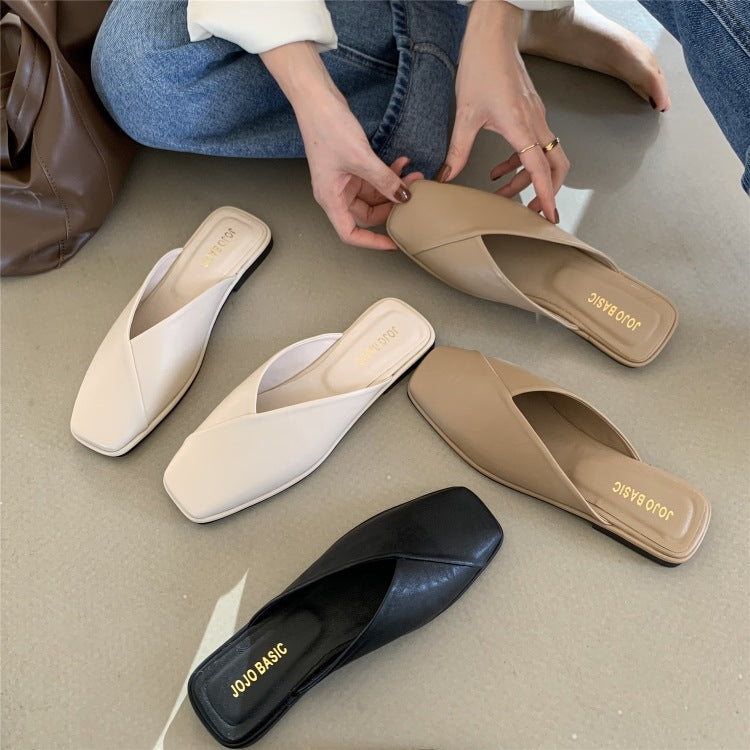 Vintage Solid Color Flat Sandals