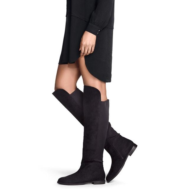 Black Vegan Suede Boots Round Toe Fashion Flat Knee High Boots