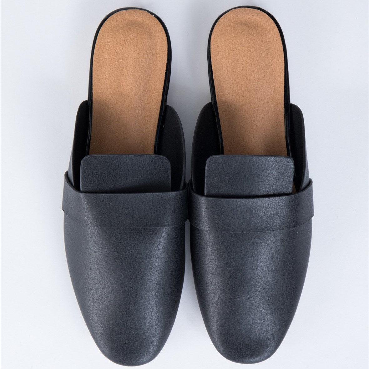 Black Round Toe Loafer Mules Casual Flat Loafers for Women