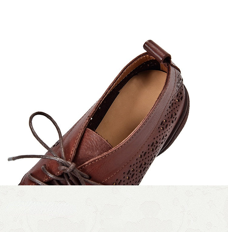 Literary Hollow Leather Flat Shoes