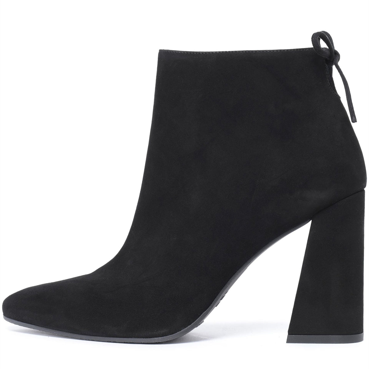 Black Vegan Suede Chunky Heel Boots Ankle Boot