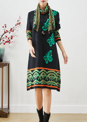 Boutique Black Print Complimentary Scarf Knit Dresses Fall