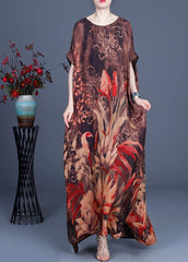 Casual Chocolate Print Silk Asymmetrical Design Low High Design Dresses Summer