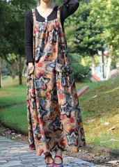 Chic Slash Neck Print Wrinkled Long Dresses Summer