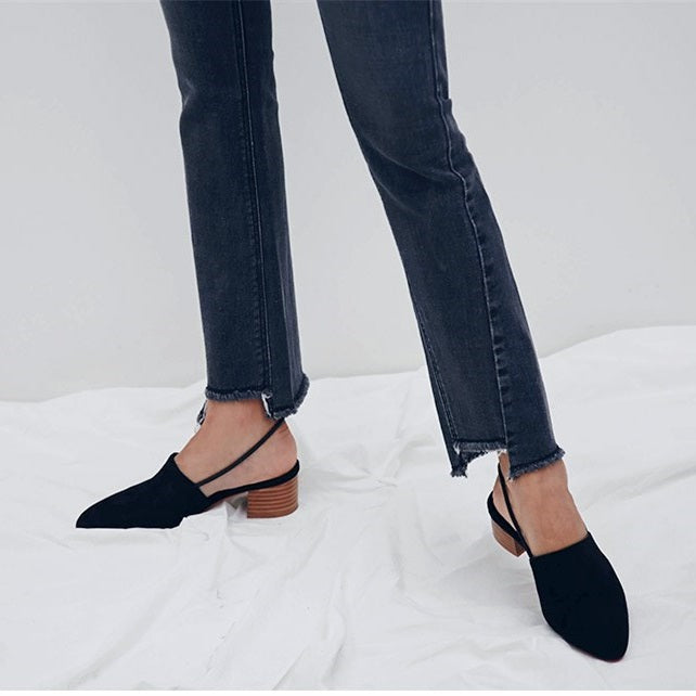 Black Block Heel Slingback Pumps