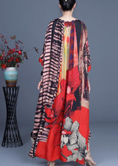 Bohemian Red Print side open Maxi Summer Chiffon Dress