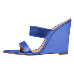 Blue Wedge Heels Mule Sandals