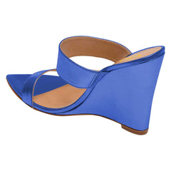 Blue Wedge Heels Mule Sandals