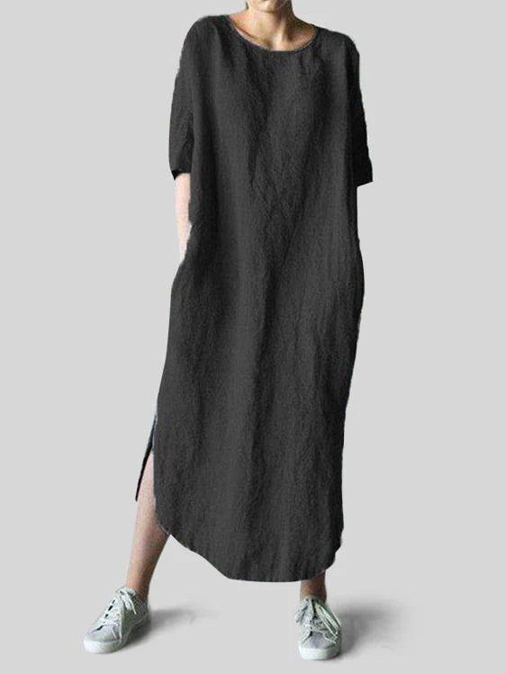 Solid Color Loose Cotton Linen Long Dress