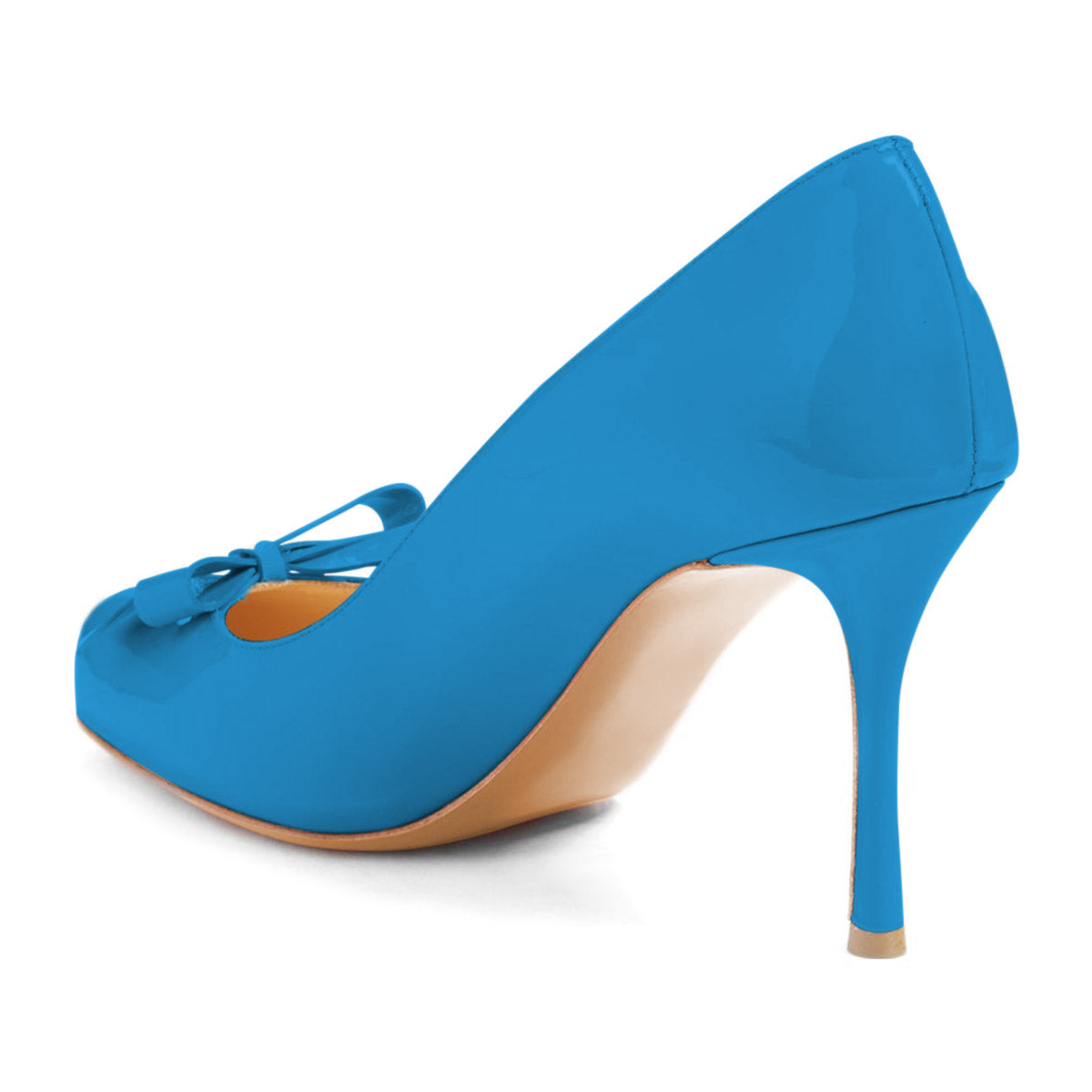 4 inch Heels Blue Round Toe Stiletto Heels Pumps With Bow