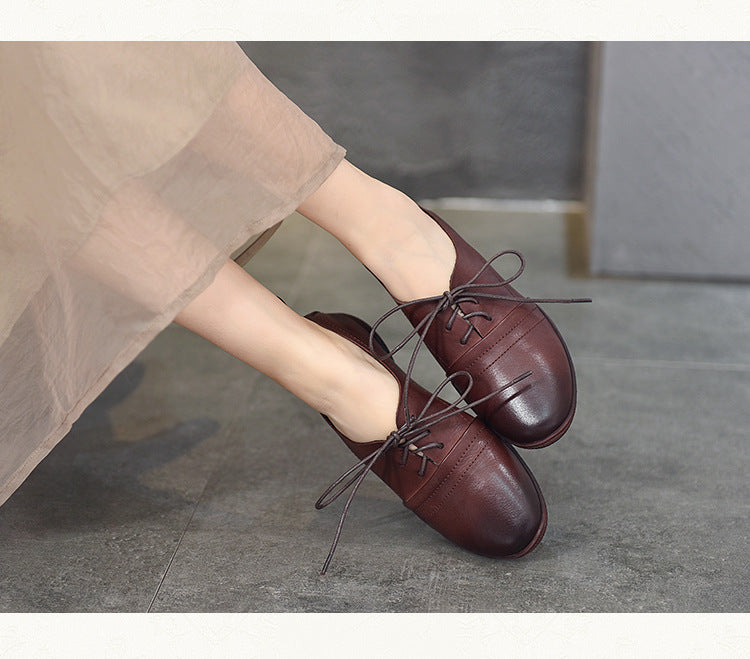 Retro Solid Color Lace-up Flat Shoes