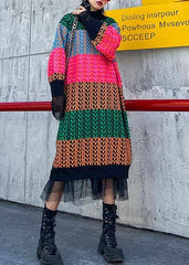 Knitted rainbow Sweater dress outfit Beautiful o neck spring sweater dress